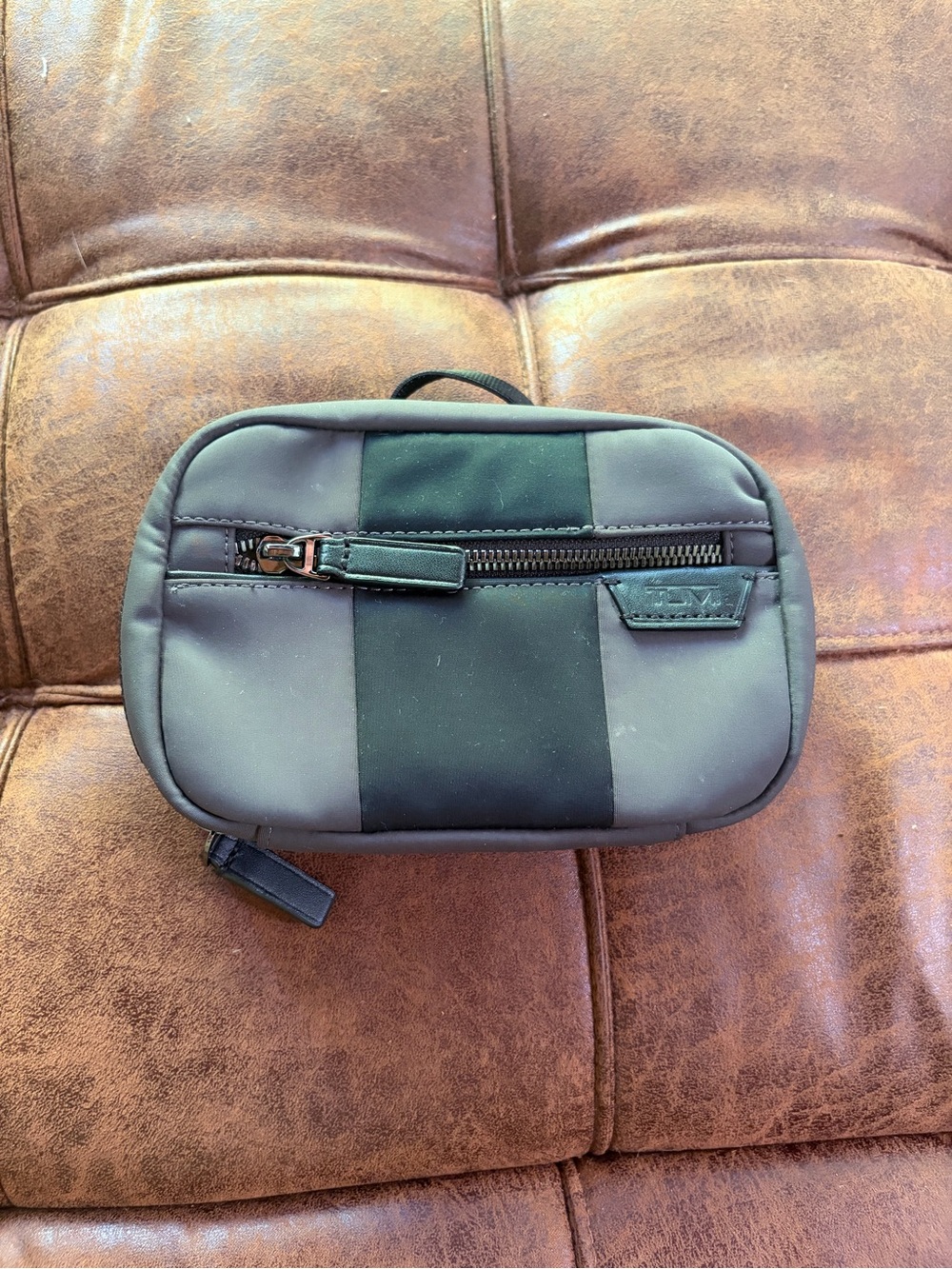 Tumi Black Travel Pouch with Dark Gray Panels